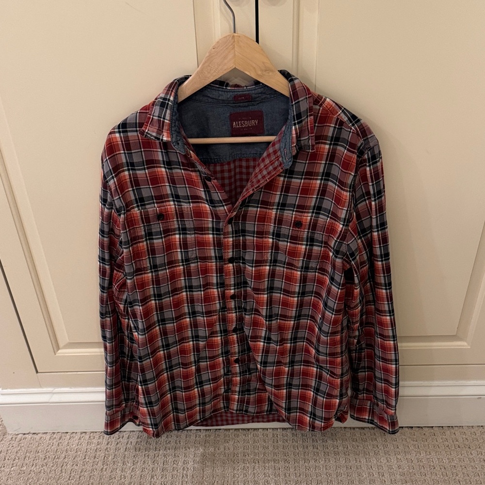 Alesbury Men's Casual Plaid Button Down Shirt - Red and Black
